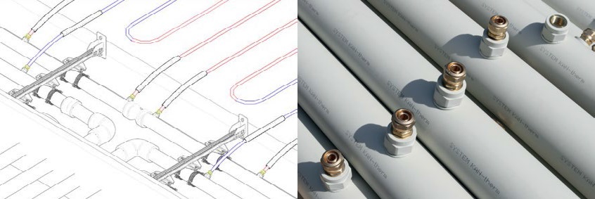 Рис. 2 Примерная конфигурация подключения греющих труб KAN-therm к коллектору из труб KAN-therm PP